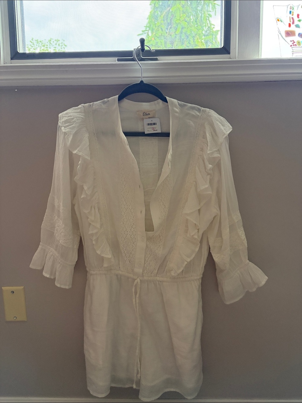 Elan Ivory Ruffle V-Neck Tunic